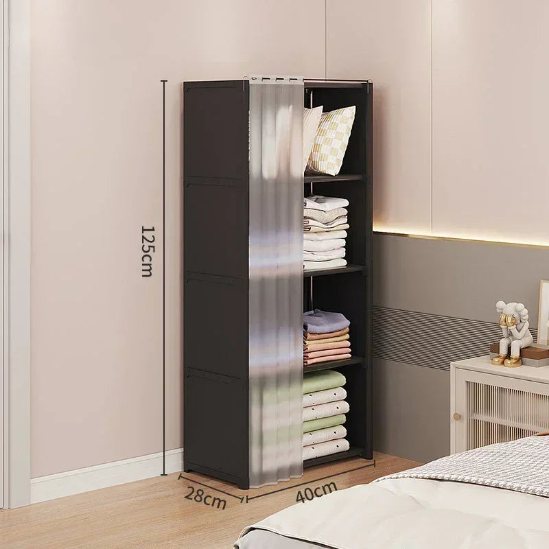 Dustproof Wardrobe Multi-Layer Storage Rack Bedroom Fcloset Organizer with Curtains Simple Bookshelf Large Capacity Wardrobes