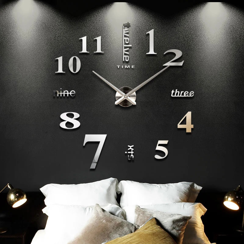 Fashion 3D big size wall clock mirror sticker DIY brief living room decor meetting room wall clock