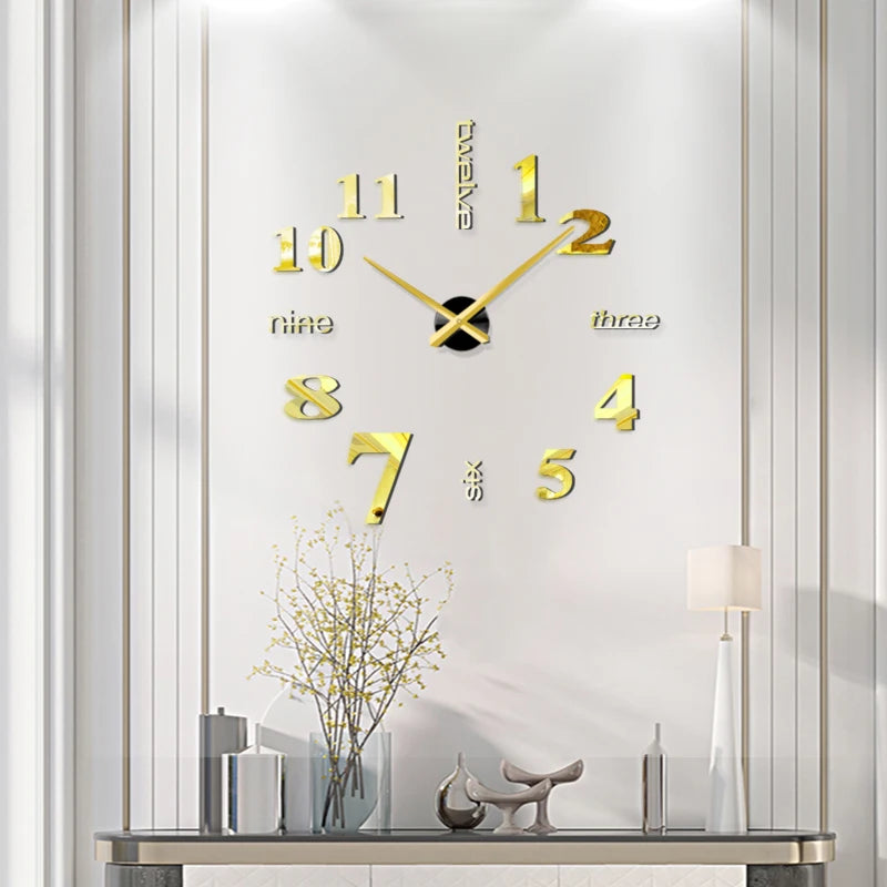 Fashion 3D big size wall clock mirror sticker DIY brief living room decor meetting room wall clock