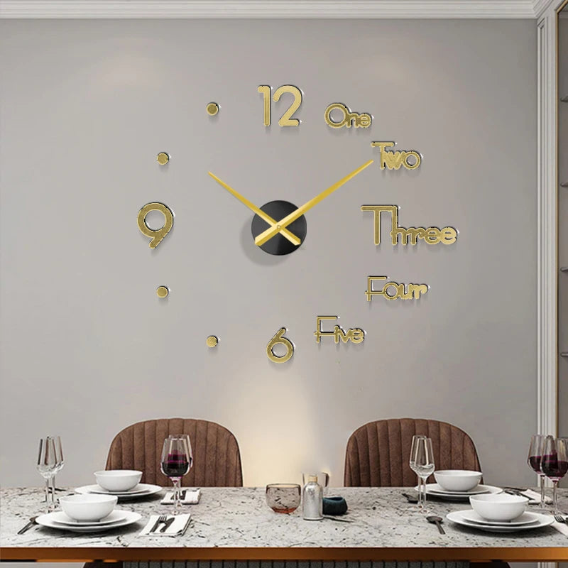 Fashion 3D big size wall clock mirror sticker DIY brief living room decor meetting room wall clock