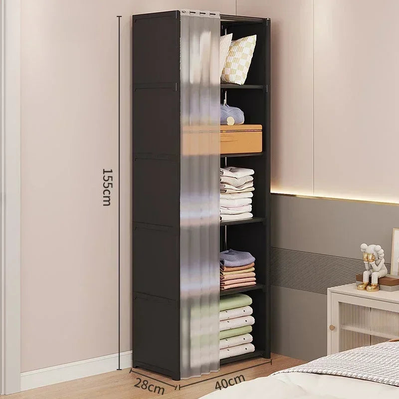 Dustproof Wardrobe Multi-Layer Storage Rack Bedroom Fcloset Organizer with Curtains Simple Bookshelf Large Capacity Wardrobes