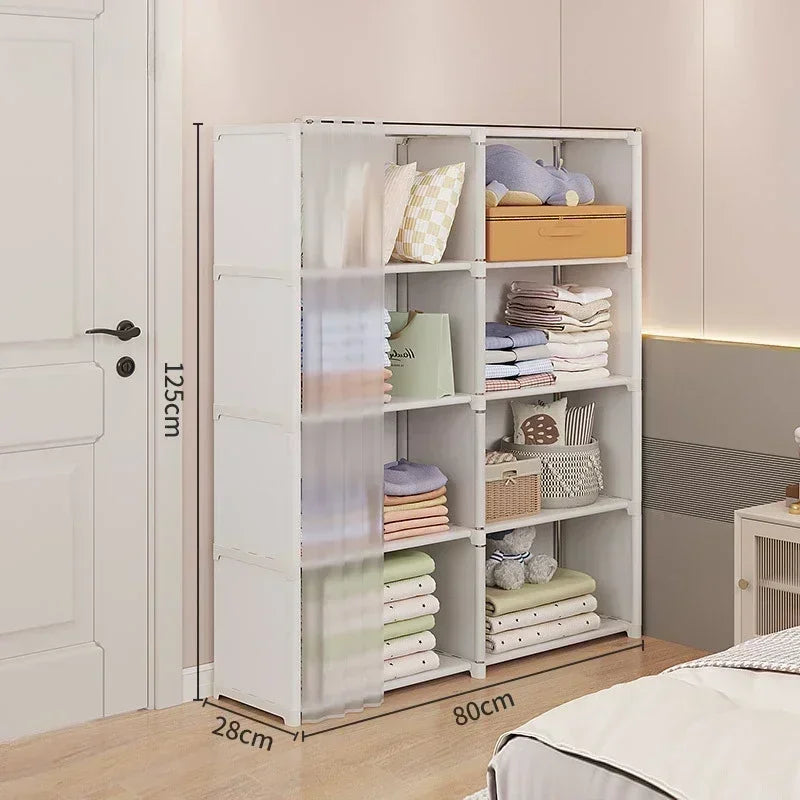 Dustproof Wardrobe Multi-Layer Storage Rack Bedroom Fcloset Organizer with Curtains Simple Bookshelf Large Capacity Wardrobes