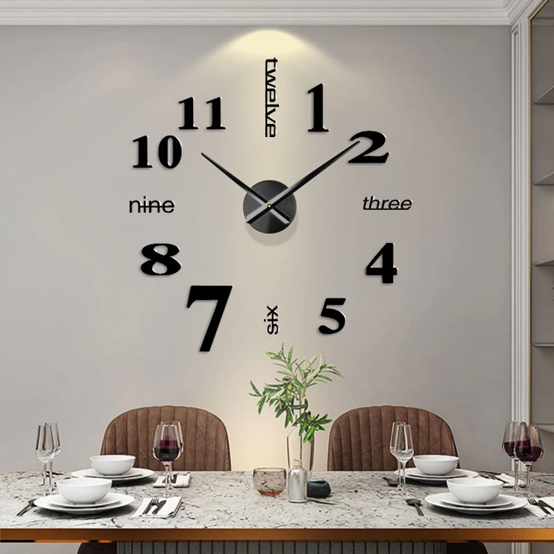 Fashion 3D big size wall clock mirror sticker DIY brief living room decor meetting room wall clock