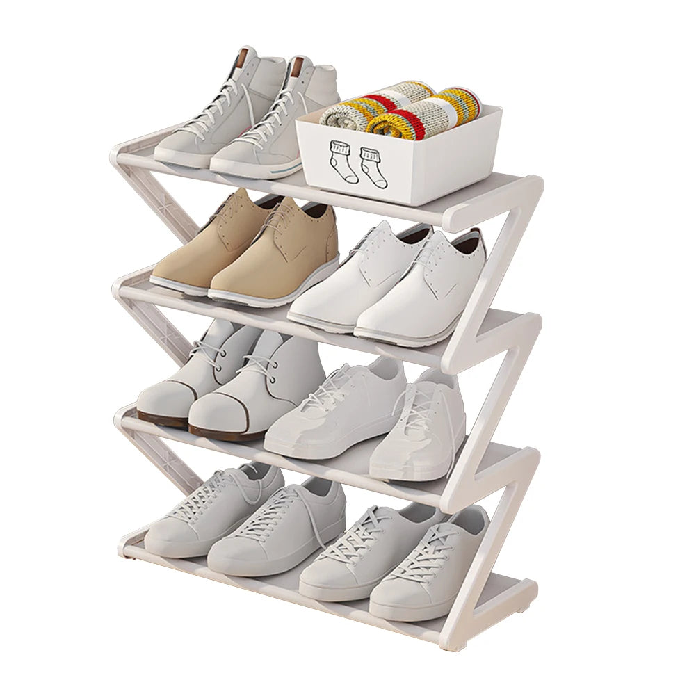 Storage Shoe Stand Organizer For Closet Entryway Hallway, Multi-layer Assembly Z-shaped Shoe Rack, 4-Tier Small Shoe Rack