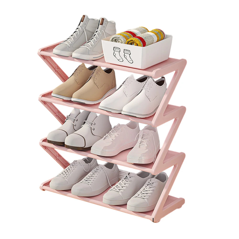 Storage Shoe Stand Organizer For Closet Entryway Hallway, Multi-layer Assembly Z-shaped Shoe Rack, 4-Tier Small Shoe Rack