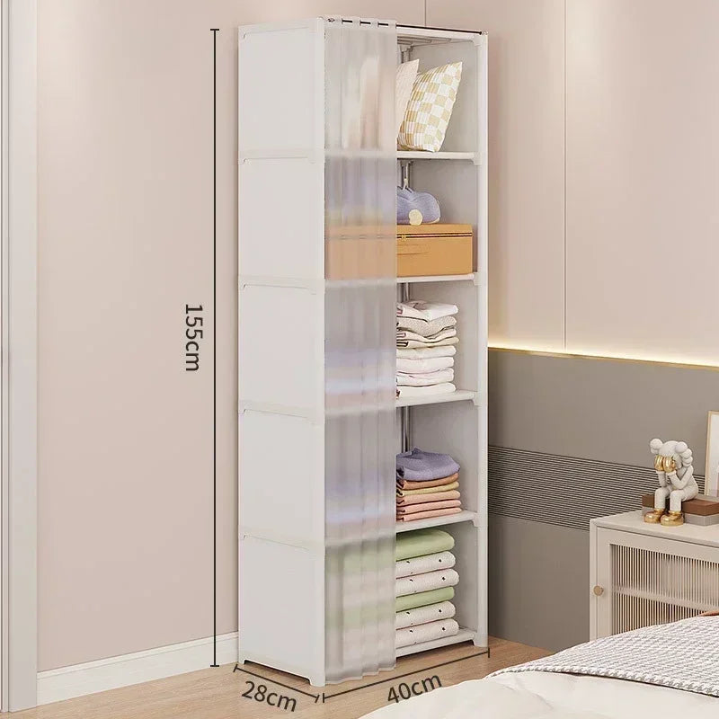 Dustproof Wardrobe Multi-Layer Storage Rack Bedroom Fcloset Organizer with Curtains Simple Bookshelf Large Capacity Wardrobes