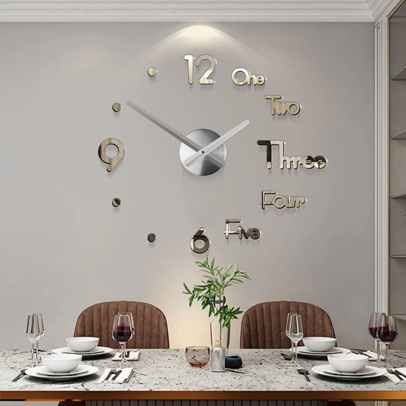 Fashion 3D big size wall clock mirror sticker DIY brief living room decor meetting room wall clock